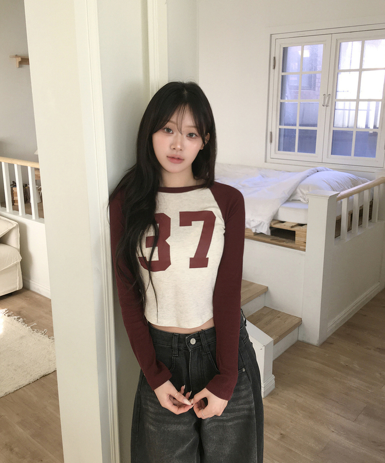 バイカラーナンバーTシャツ BURGUNDY