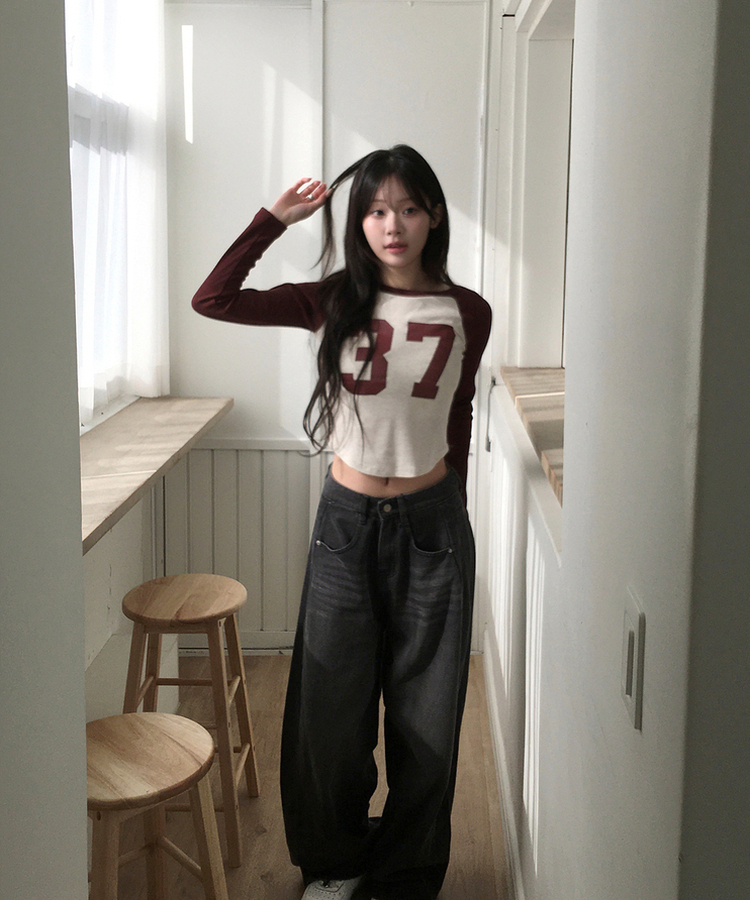 バイカラーナンバーTシャツ BURGUNDY