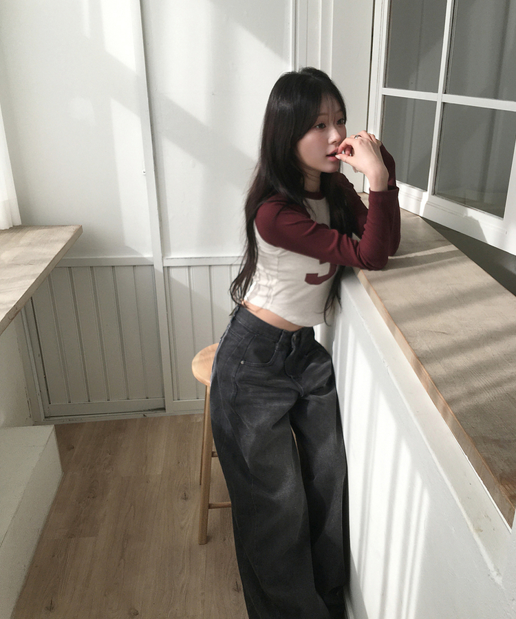 バイカラーナンバーTシャツ BURGUNDY