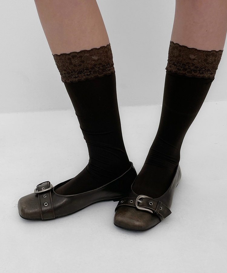 ウォッシュドレザーフラットシューズ BROWN