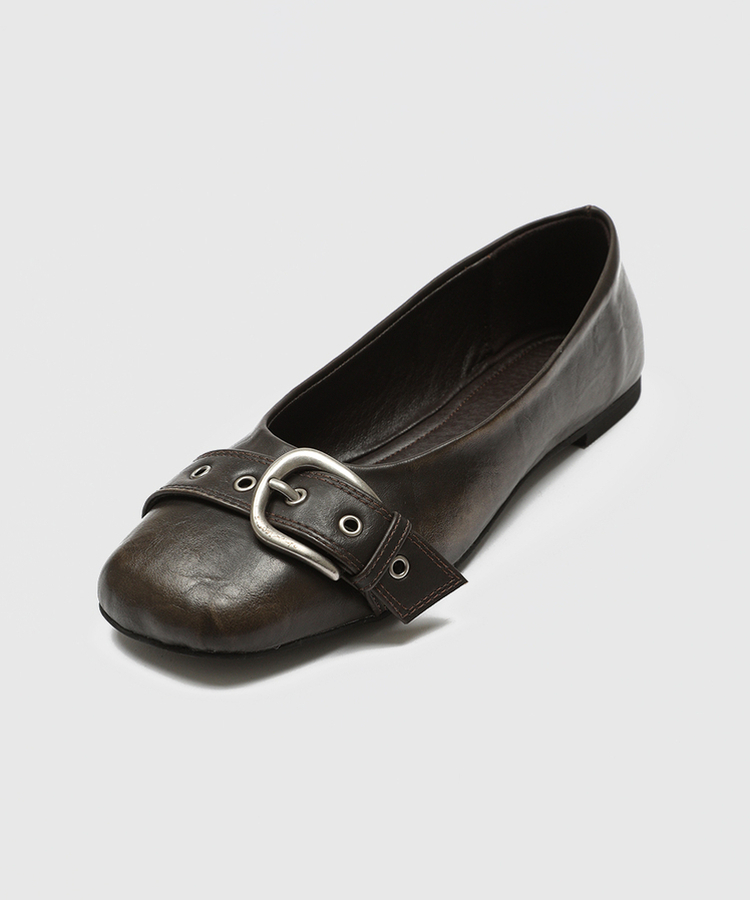 ウォッシュドレザーフラットシューズ