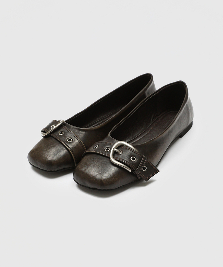 ウォッシュドレザーフラットシューズ