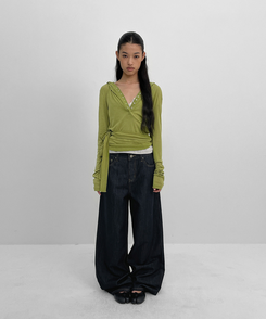 バックストラップワイドデニムパンツ DARK BLUE