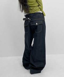 バックストラップワイドデニムパンツ DARK BLUE