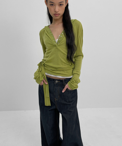 バックストラップワイドデニムパンツ DARK BLUE