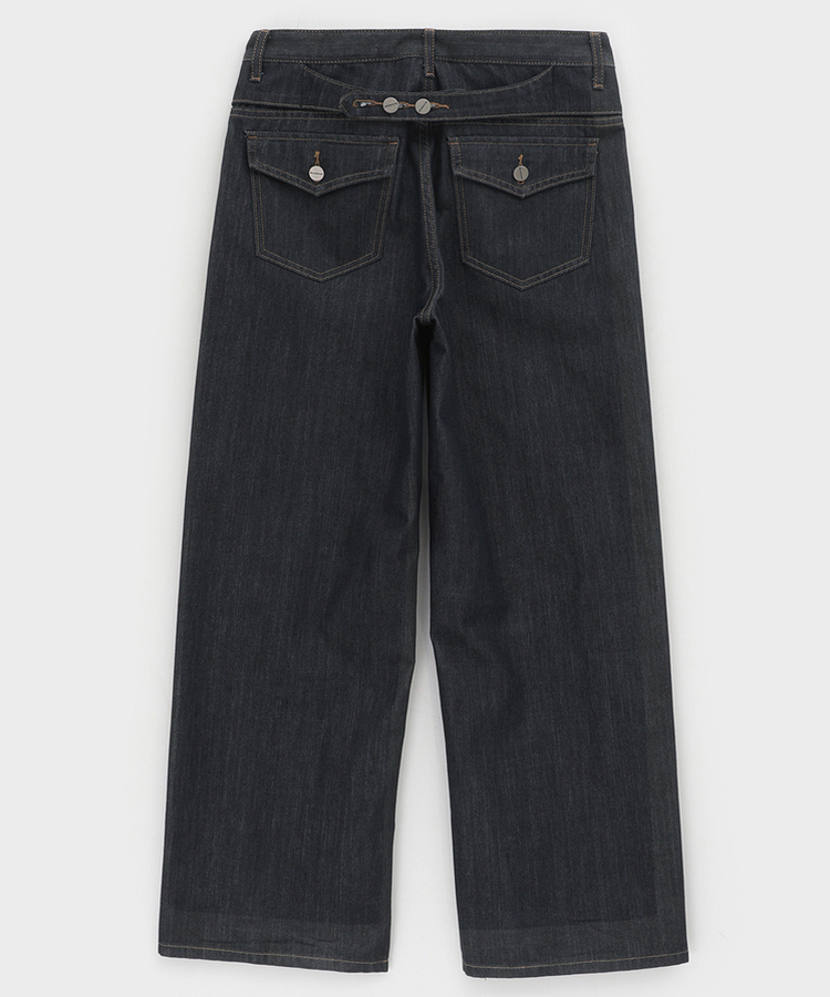 バックストラップワイドデニムパンツ