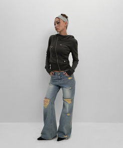 ダメージブーツカットデニムパンツ BLUE