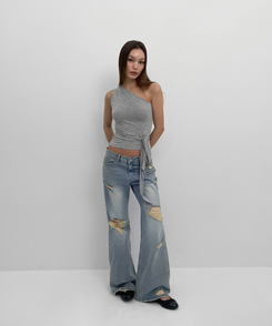 ダメージブーツカットデニムパンツ BLUE