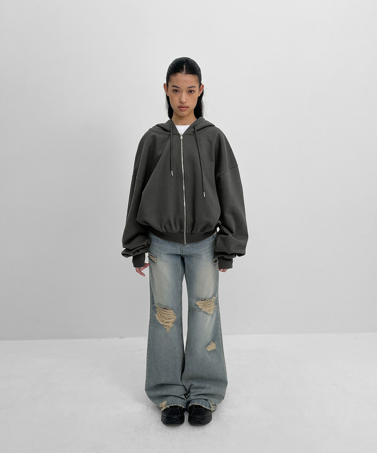 ダメージブーツカットデニムパンツ BLUE