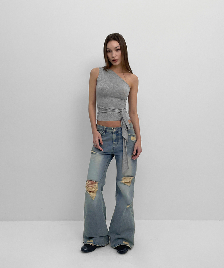 ダメージブーツカットデニムパンツ BLUE