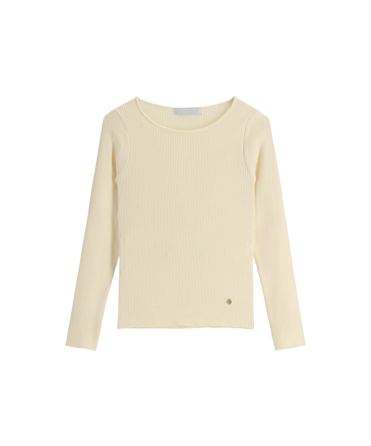 （MADE／イージーウォッシャブル／3タイプ展開／ソフト＆伸縮性◎）ラウンド・スクエア・Vネック ペンダント付き リブニット