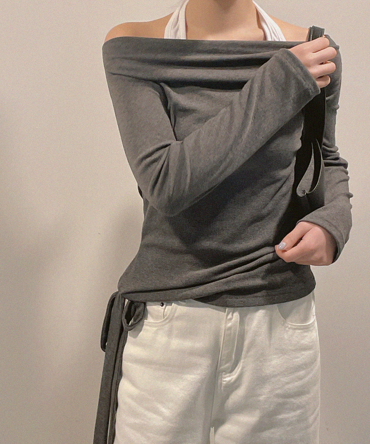 ホルターバイカラーレイヤードTシャツ DARK GRAY