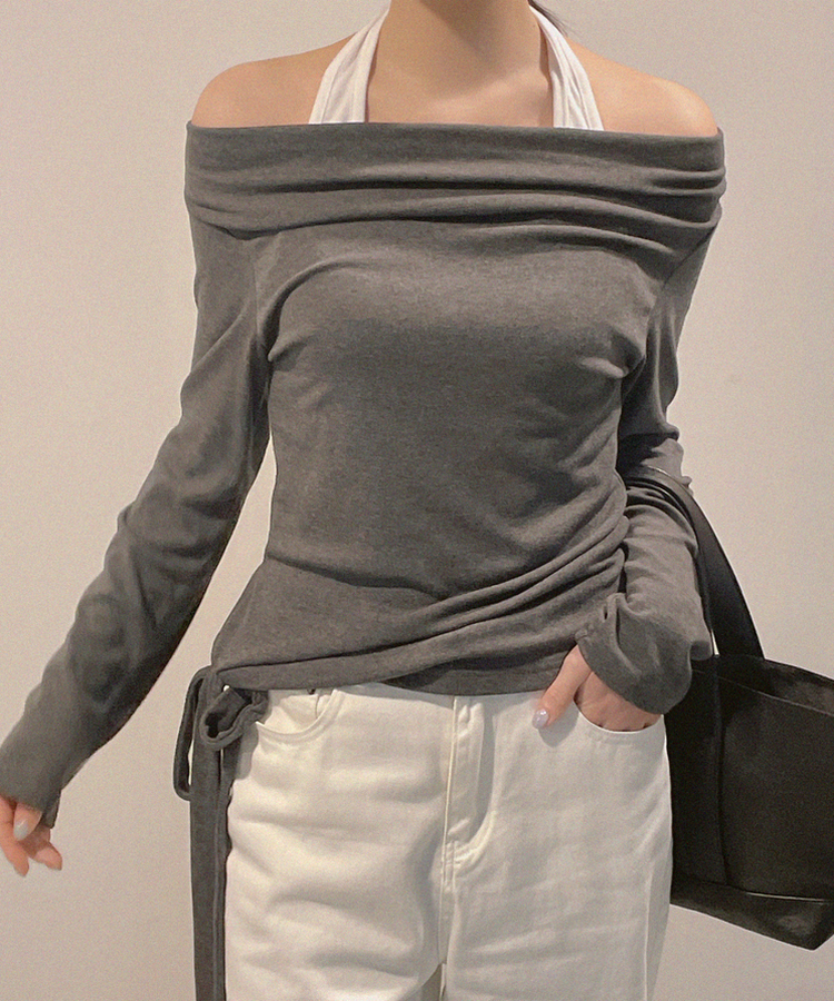 ホルターバイカラーレイヤードTシャツ DARK GRAY