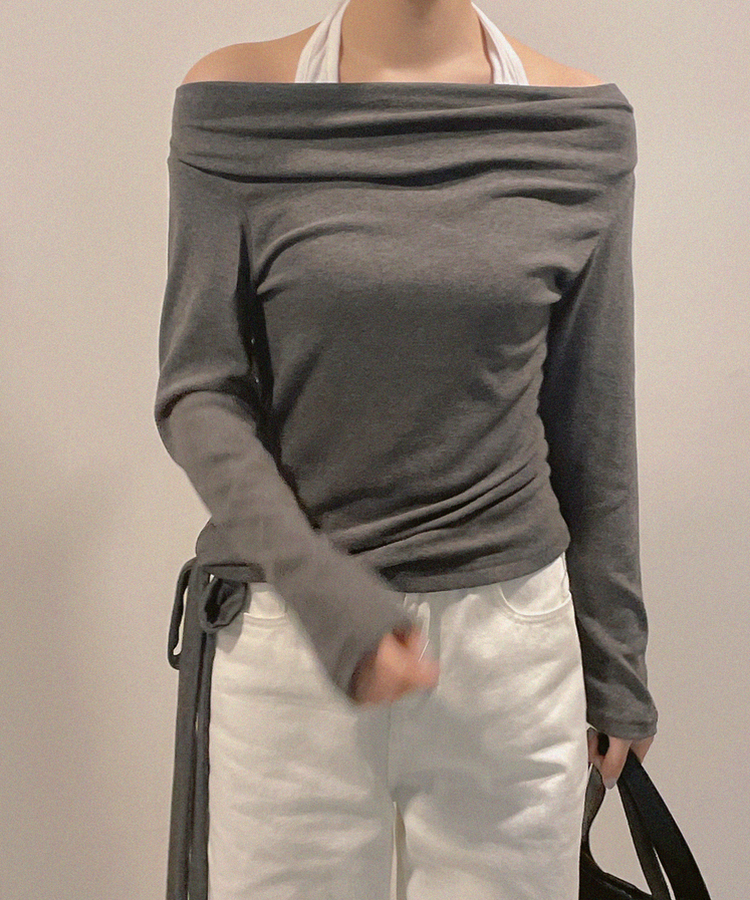 ホルターバイカラーレイヤードTシャツ DARK GRAY