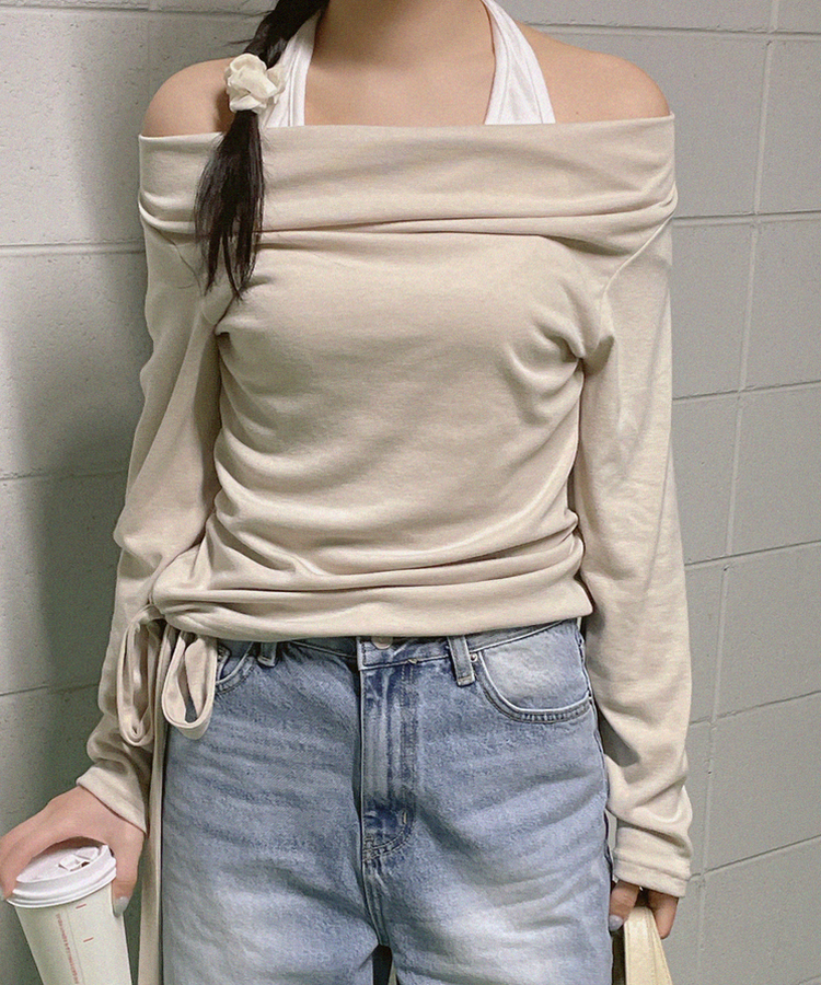 ホルターバイカラーレイヤードTシャツ BEIGE