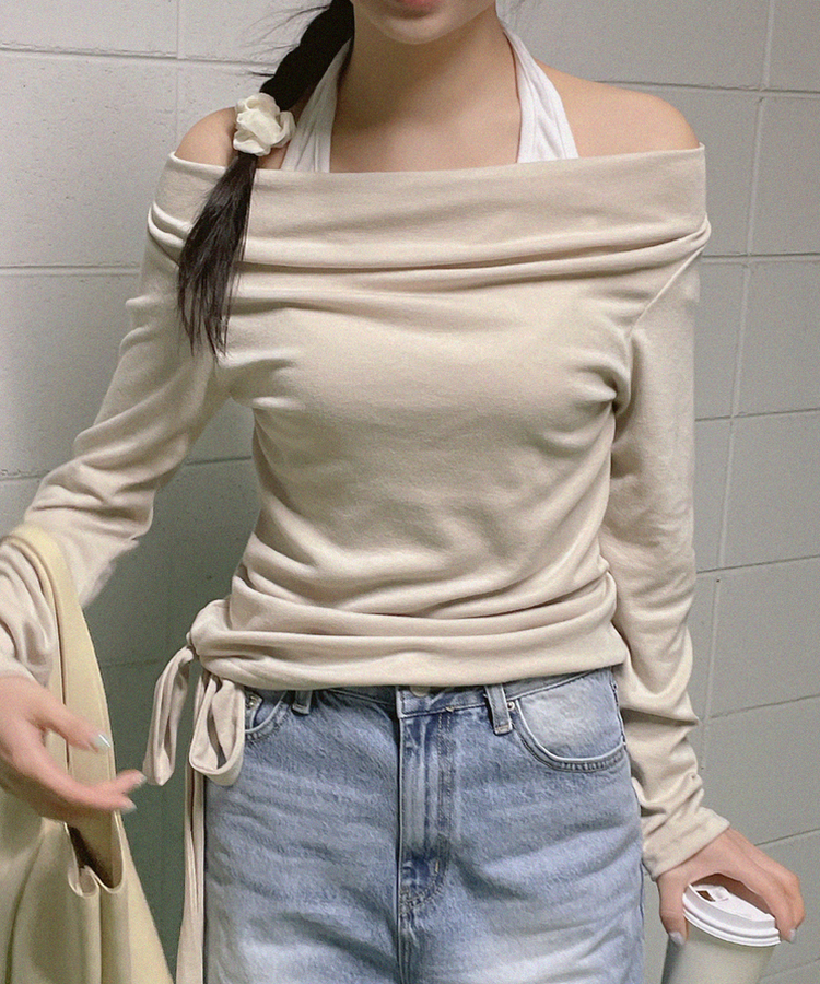 ホルターバイカラーレイヤードTシャツ BEIGE