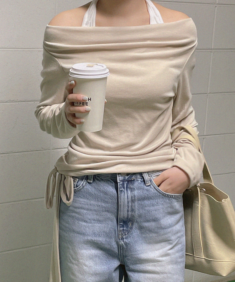 ホルターバイカラーレイヤードTシャツ BEIGE