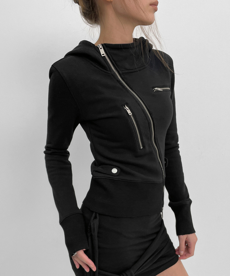 アンバランスフードジップアップ BLACK