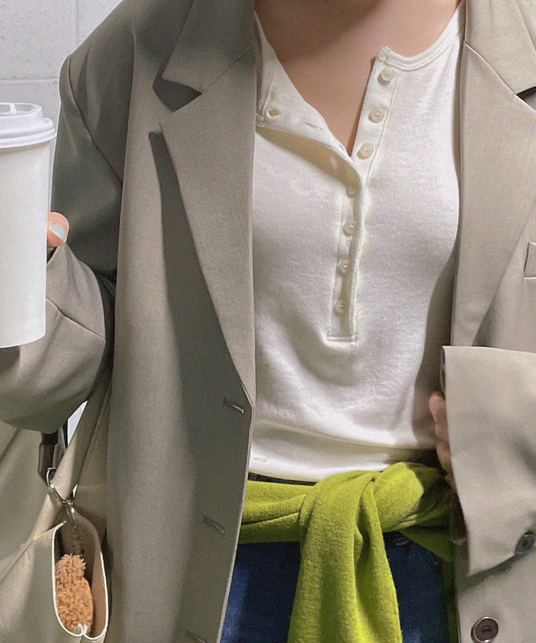 シンプルボタンTシャツ IVORY