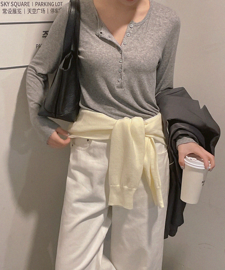 シンプルボタンTシャツ GREY