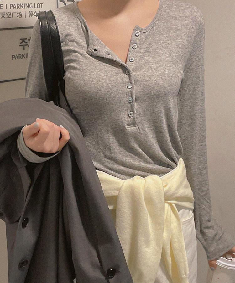 シンプルボタンTシャツ GREY