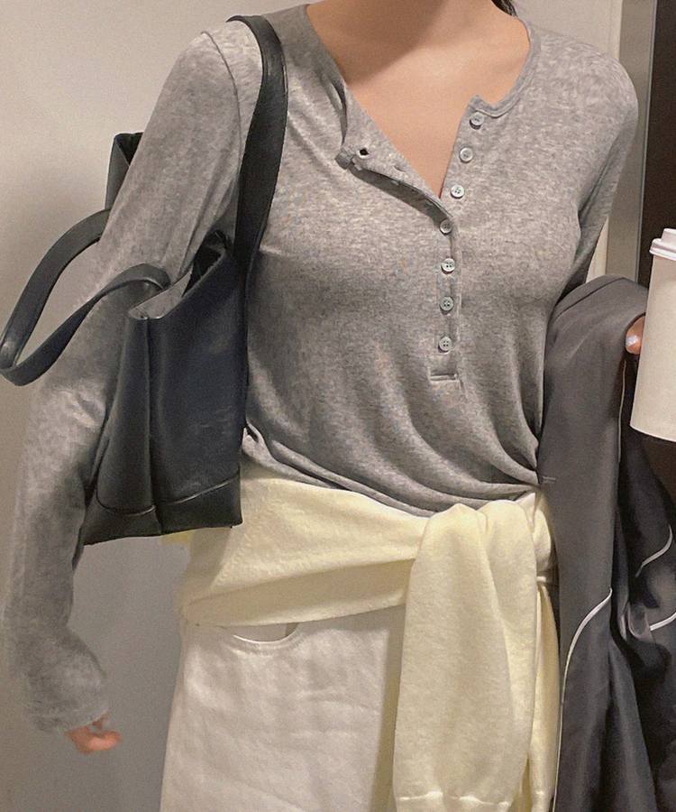 シンプルボタンTシャツ GREY