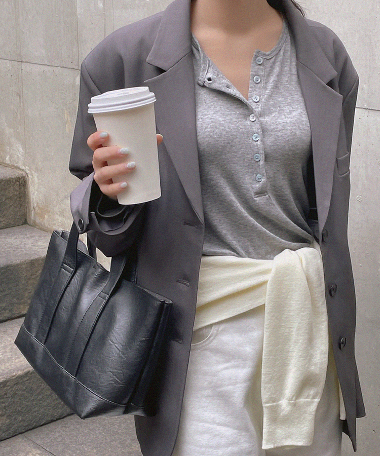 シンプルボタンTシャツ GREY