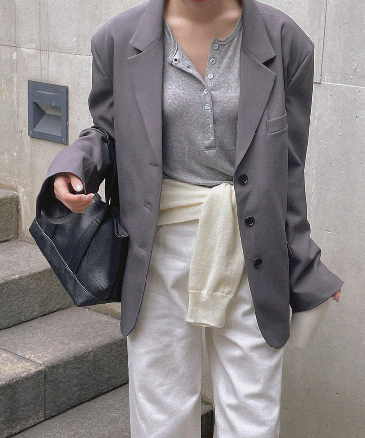 シンプルボタンTシャツ GREY