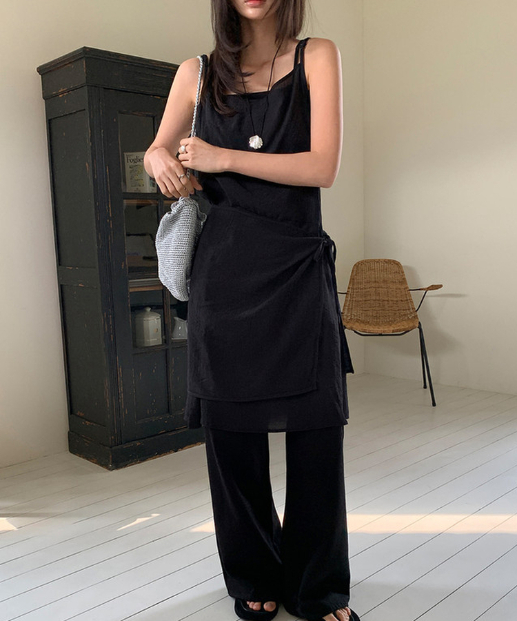 シースルーラップレイヤードワンピース BLACK