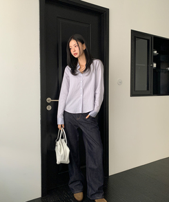 シンプルストライプシャツ MILK BLUE