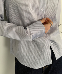 シンプルストライプシャツ MILK BLUE