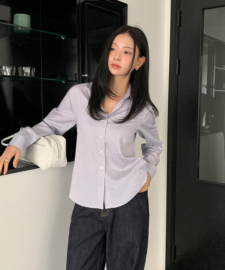 シンプルストライプシャツ MILK BLUE