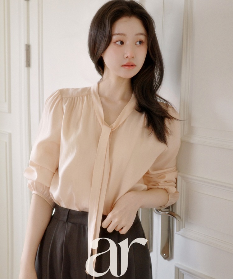 （MADE／着回し力抜群／シワになりにくい／ベストセラー♥）タイ付き 長袖ブラウス PINK