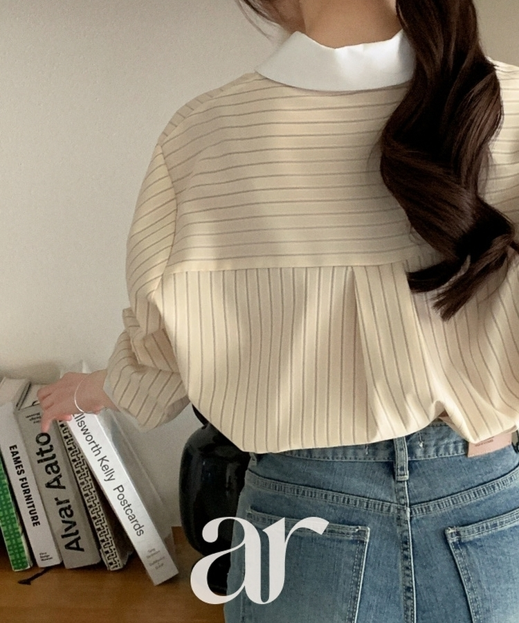（MADE／2WAYフィット／通勤スタイルに◎）ストライプ 2WAYボタン 配色カラーシャツ BUTTER CREAM