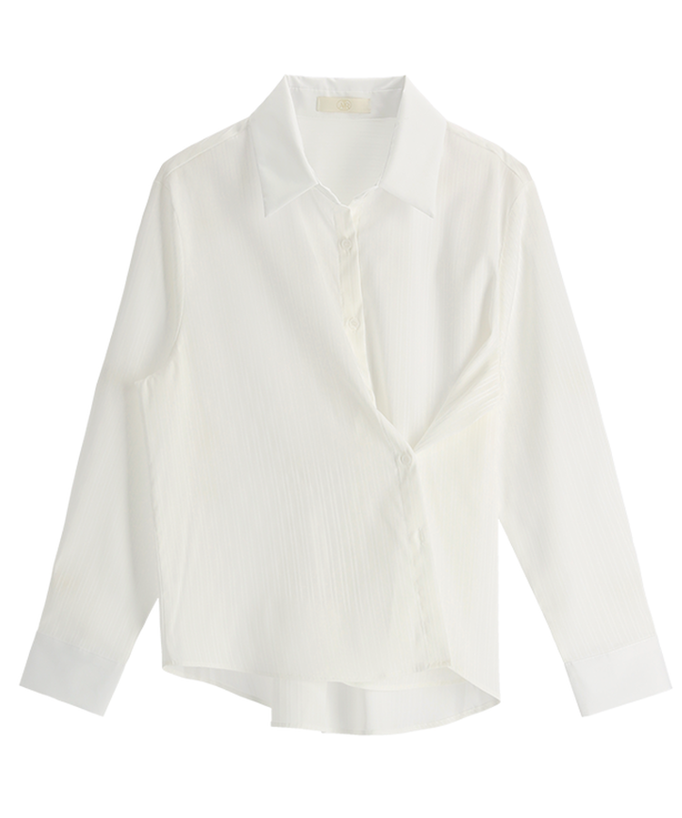 （MADE／2WAYフィット／通勤スタイルに◎）ストライプ 2WAYボタン 配色カラーシャツ