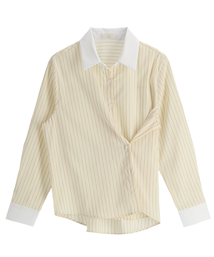 （MADE／2WAYフィット／通勤スタイルに◎）ストライプ 2WAYボタン 配色カラーシャツ