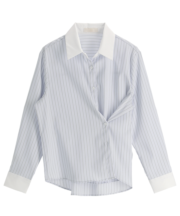 （MADE／2WAYフィット／通勤スタイルに◎）ストライプ 2WAYボタン 配色カラーシャツ