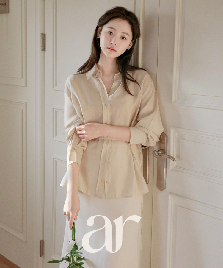 (MADE / ベルトセット / 春バージョン♥) テンセルDリングベルト付きシャツブラウス CREAM