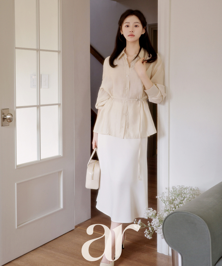 (MADE / ベルトセット / 春バージョン♥) テンセルDリングベルト付きシャツブラウス CREAM