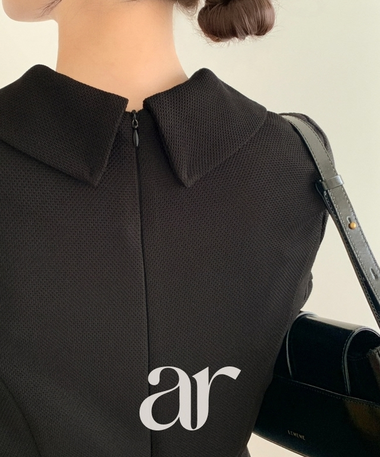 （MADE／プレミアム／ツーピース風デザイン／フォーマルスタイル）ツイードカラー ツーピース風 ロングワンピース BLACK