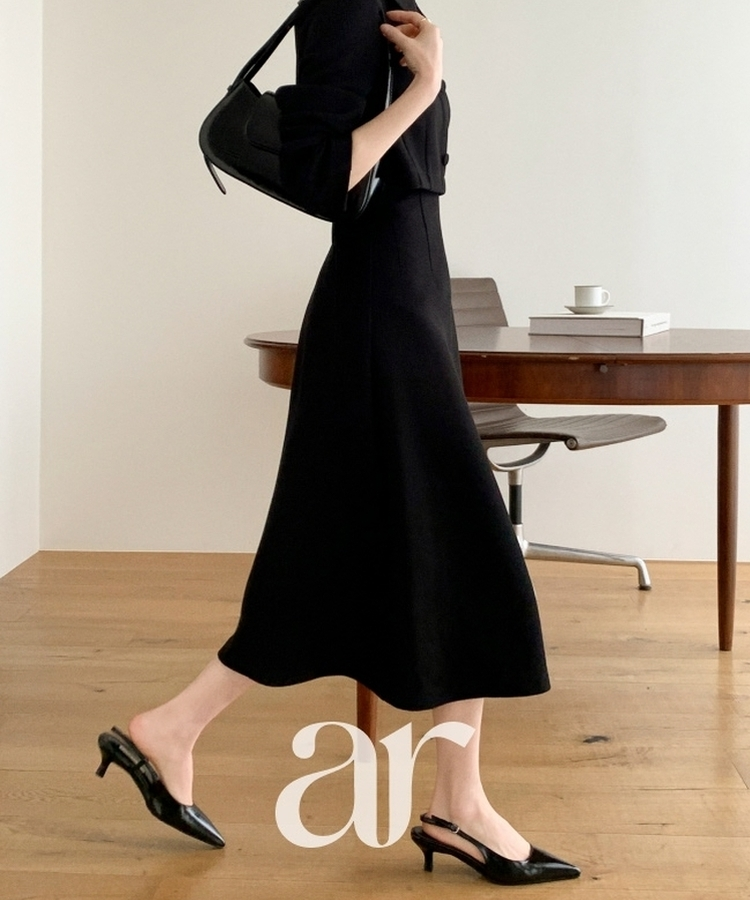 （MADE／プレミアム／ツーピース風デザイン／フォーマルスタイル）ツイードカラー ツーピース風 ロングワンピース BLACK