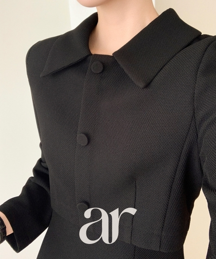 （MADE／プレミアム／ツーピース風デザイン／フォーマルスタイル）ツイードカラー ツーピース風 ロングワンピース BLACK