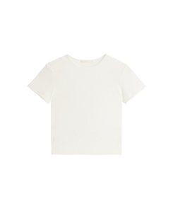 (モダール＋しっかりスパン／細見えフィット)   コットン 無地 クロップド 半袖Tシャツ