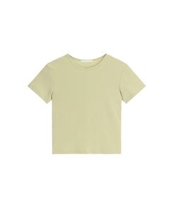 (モダール＋しっかりスパン／細見えフィット)   コットン 無地 クロップド 半袖Tシャツ