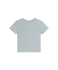 (モダール＋しっかりスパン／細見えフィット)   コットン 無地 クロップド 半袖Tシャツ