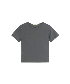 (モダール＋しっかりスパン／細見えフィット)   コットン 無地 クロップド 半袖Tシャツ