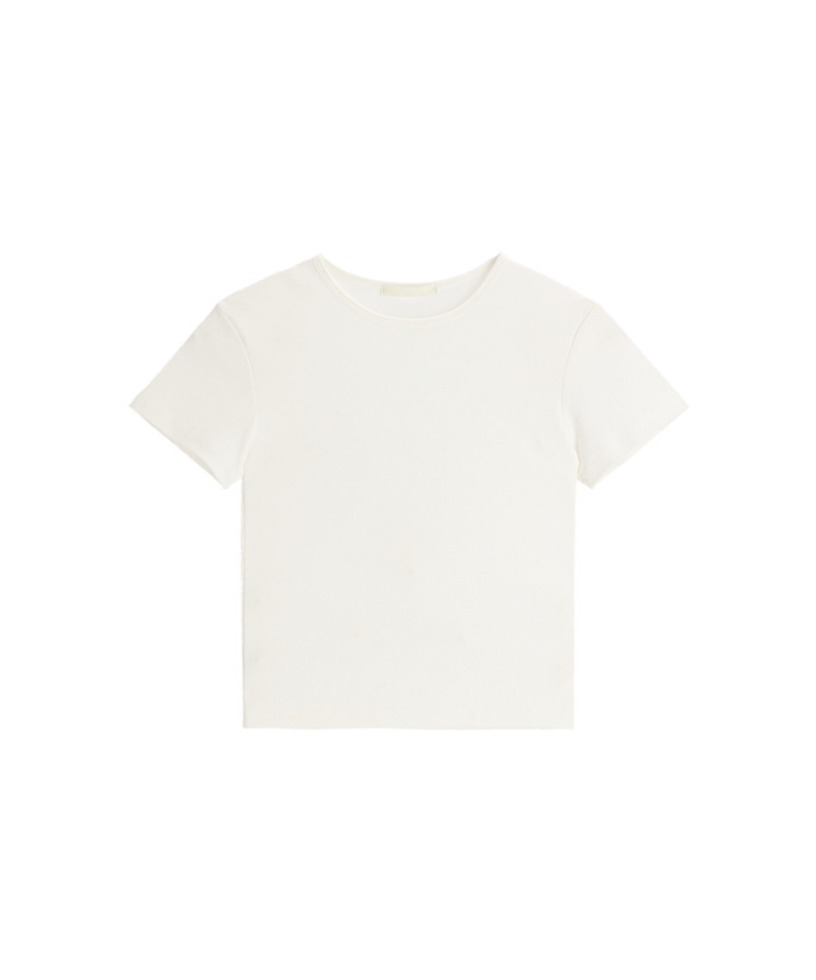 (モダール＋しっかりスパン／細見えフィット)   コットン 無地 クロップド 半袖Tシャツ