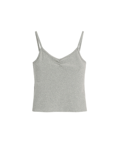 (単品でもOK／デイリーインナー／華奢シャーリング)   Vネック シャーリング スリーブレス キャミソール