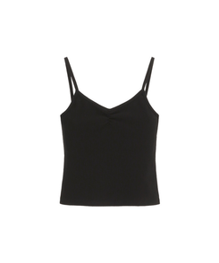 (単品でもOK／デイリーインナー／華奢シャーリング)   Vネック シャーリング スリーブレス キャミソール