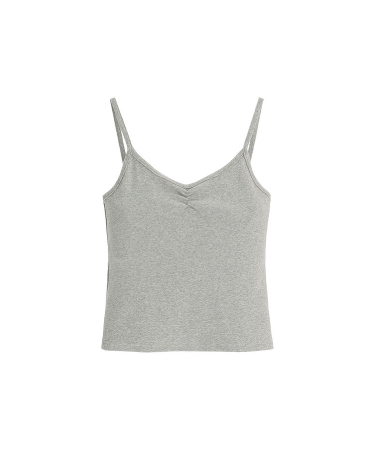 (単品でもOK／デイリーインナー／華奢シャーリング)   Vネック シャーリング スリーブレス キャミソール